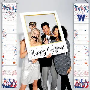 Patriotic Independence Day vertical door banners and photo booth props with gnome design