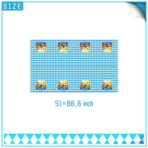 Set van drie Oktoberfest-tafelkleden met blauw-witte ruiten en feestmotieven