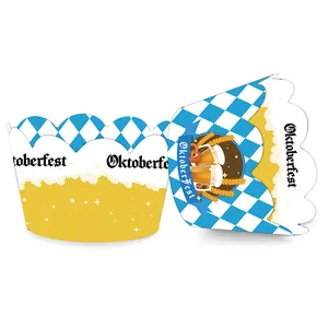 Envoltorios para Cupcakes Oktoberfest Rombos Azules Blancos Bávaros Patrón Cerveza Cartulina Impresa a Doble Cara Decoración para Fiestas