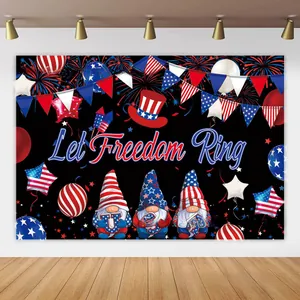 Macro detail of July 4th background banner with gnomes and Let Freedom Ring slogan
