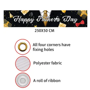 Detailed view of 250x50cm Father's Day banner showing polyester fabric and metal grommets