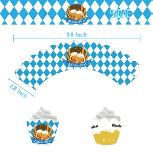 Envoltorios para cupcakes Oktoberfest con diseño de diamantes azules y blancos