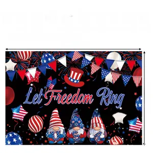 Detail showing 'Let Freedom Ring' patriotic Independence Day background with gnomes