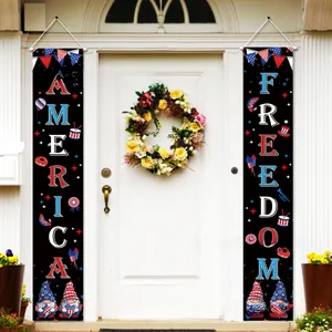 Patriotic July 4th door banners with gnome and freedom motifs for outdoor decor