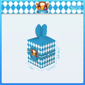 Scatola regalo Oktoberfest con motivo a rombi blu e manico a cuore, 3,3 x 3,9 pollici