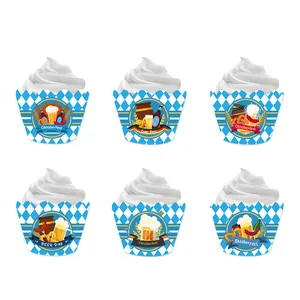 Envoltorios para Cupcakes Oktoberfest Patrón Diamantes Azul Blanco Papel Decoración Pastel Para Fiesta