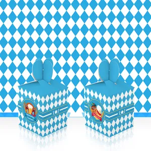 Scatole regalo Oktoberfest a scacchi bianchi e blu con chiusura a orecchie di coniglio