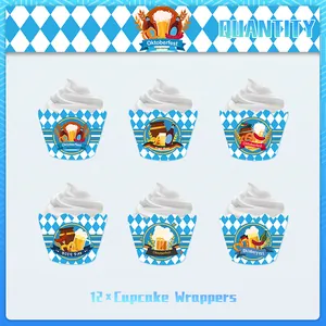 Pack de 12 envoltorios para cupcakes Oktoberfest con cuadros azules y blancos