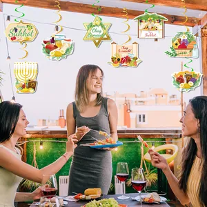 Jüdische Sukkot Party-Dekorationen mit gold-grünen Wirbeln und festlichen Themen-Karten