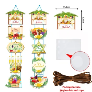 Kit de bannières Happy Sukkot avec symboles juifs, panneaux suspendus, ruban et points