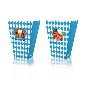 Oktoberfest Popcorn Boxes Blue White Diamond Treat Boxes Paper Party Snack Containers For Bavarian Beer Festival Decorations Set