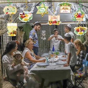 Sukkot Dekoration Set mit Happy Sukkot Karten und bunten Spiralen für das Laubhüttenfest