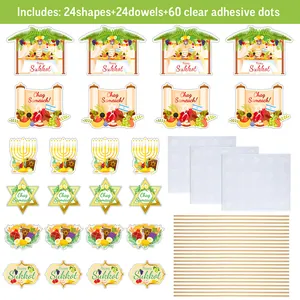 24-piece Happy Sukkot table topper kit with wooden sticks and festive cutouts for party decor