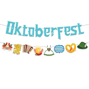 Décoration de Fête de l'Oktoberfest Bannière en Papier à Paillettes Bleues et Guirlande d'Éléments pour Accessoires de Célébration de la Fête de la Bière de Munich