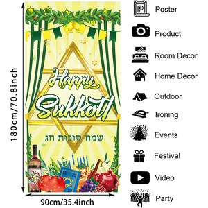Grande striscione Happy Sukkot 180x90cm con Etrog e Menorah per decorazione festiva