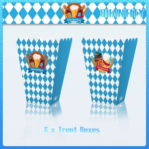 6-pack of blue and white checkered Oktoberfest snack boxes for party treats and gifts