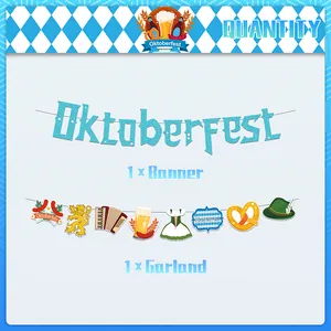 Bannière Oktoberfest bleue pailletée et guirlande festive aux motifs traditionnels
