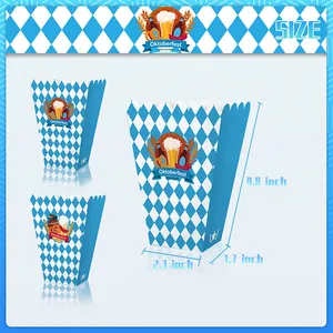 Oktoberfest snack boxes with blue diamond pattern and size dimensions 4.9x2.3 inches