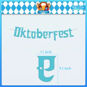 Bannière Oktoberfest à paillettes bleues avec dimensions pour déco de fête