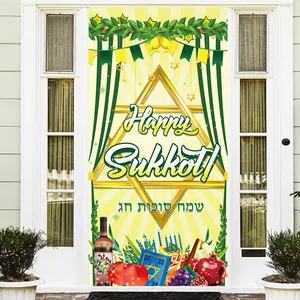 Striscione per porta Happy Sukkot con stella di David e frutti per festa ebraica