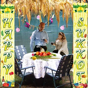 Lot de bannières Sukkot pour porche avec texte Happy Sukkot et motifs de citrons