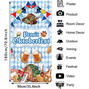 Oktoberfest door banner 180x90cm featuring Bavarian patterns and festival icons
