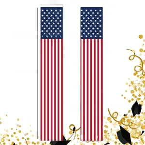 Vertical American flags porch banners measuring 12x71 inches for festive decoration