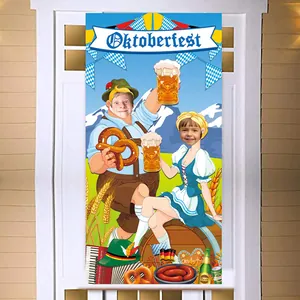 Bannière photo Oktoberfest avec costumes bavarois et trous pour visages de fête