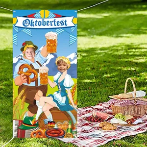 Bannière de photo Oktoberfest avec personnages bavarois pour décor de fête amusant