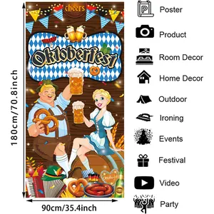 Detailed view of 180x90cm Oktoberfest banner with traditional German cartoon motifs