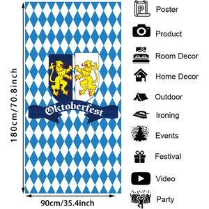 Blue and white 180x90cm Oktoberfest banner with lion crest for party decoration