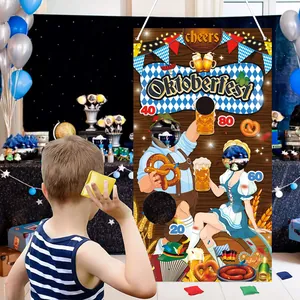 Oktoberfest toss game banner with bean bags and scoring holes for kids party fun