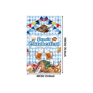 Πανό Oktoberfest σε μπλε και λευκό με κείμενο Prosit και εικονίδια πάρτι 100x60cm