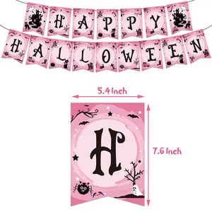 Roze Happy Halloween banner met spook en pompoen patronen voor feest wanddecoratie