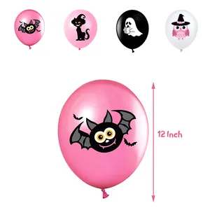12 inch Halloween ballonenset met schattige roze vleermuizen, zwarte katten en spoken