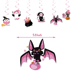 Roze en zwarte Halloween swirl versieringen met 5,9 inch cartoon figuur hangers