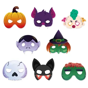 Set of 8 Halloween party masks featuring pumpkin, skeleton, bat and vampire designs
