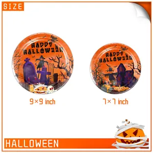 Assiettes jetables Halloween de 7 et 9 pouces avec motifs de citrouilles pour fête