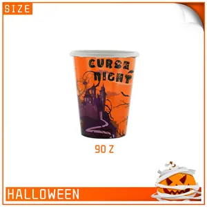 Gobelet de fête Halloween orange 9oz avec illustration de château hanté et motif festif