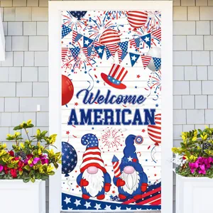 Independence Day door banner featuring patriotic gnomes and Welcome American text