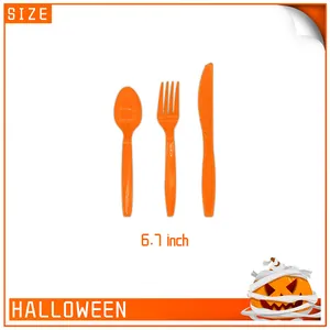 Ensemble de 3 couverts d'Halloween orange comprenant fourchette couteau et cuillère