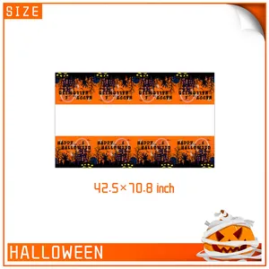 Nappe orange Halloween avec château gothique et citrouille, taille 42,5 x 70,8 pouces