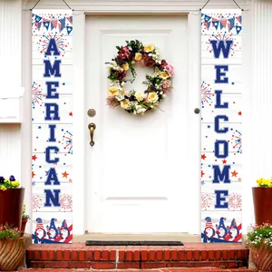 Independence Day American Welcome banners set for outdoor patriotic front door decor