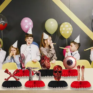 Halloween Waben-Tischdeko Set mit Totenschädeln, Händen und Herzen für Party Dekorationen