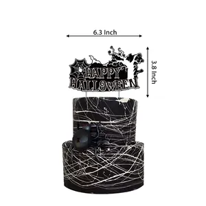 Μαύρη διακόσμηση τούρτας Happy Halloween με ιστούς αράχνης και δέντρα για πάρτι
