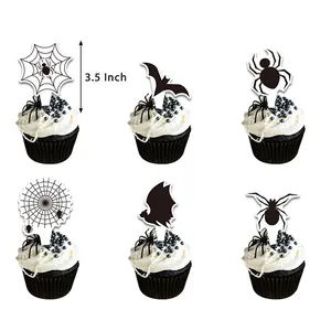 Διακοσμητικά cupcake Halloween με μαύρα σχέδια αράχνης και νυχτερίδας 9 εκ. για πάρτι
