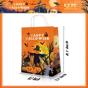 Orange Halloween Geschenktüte mit Kürbis Illustrationen und stabilen Papiergriffen