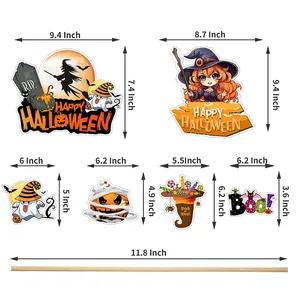 Halloween garden flag set with spooky cartoon characters and orange vase decor inserts