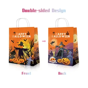 Halloween Geschenktüten aus Kraftpapier mit beidseitigem Kürbis- und Vogelscheuchen-Druck