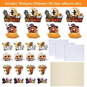 24-piece Halloween garden flag and cake topper set with pumpkins and ghosts